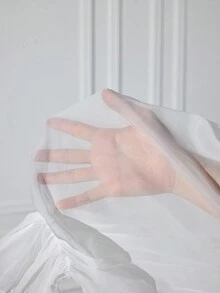 Viva Relle Damen Große Größen Einfarbiges Quadratausschnitt Mesh Langarm Elegantes Modekleid - Weiss - Übersicht 7