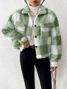 EMERY ROSE 休闲女士梦幻简约格纹秋冬外套 - 綠色 - 查看 6
