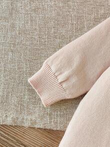 SHEIN Baby Girl Solid Color Patchwork Ruffle Trim Raglan Long Sleeve Romper, Autumn/Winter Fall - Beige - View 5