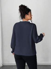 Elenzga Suéter de manga larga ajustado con falso plastrón, elegante y de moda para tallas grandes