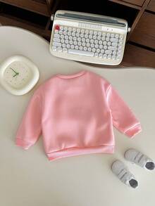 SHEIN Babygirl Cute Versatile Beige Bow Long Sleeve Sweatshirt, Autumn/Winter Baby Girl Sweater Baby Clothes Girl Fall Sweater Baby Girl Clothes Spring Fall Baby Girl Jumper Baby Girl Pink Bows - Pink - View 2