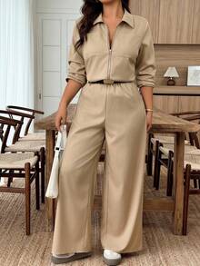 Weeklong Plus Size Solid Color Long Sleeve Top And Pants 2 Pieces Set