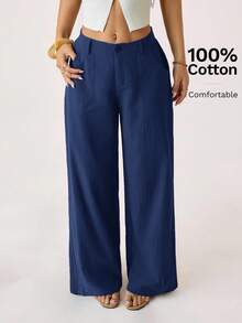 SHEIN PETITE 100% 水洗纯棉低腰直筒裤 - 藏蓝色 - 查看 4