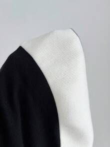 Flirla Women's Fashionable Color Block Tight Fit Sexy Sweater - Black and White - View 5
