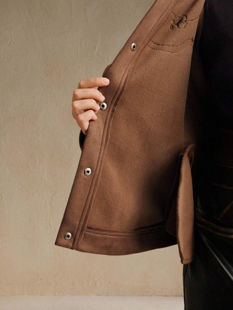 Plus Size Women Elegant Chic Embroidered Fringe Patchwork Jacket, Suitable For Autumn, Winter, New Year, Casual, Christmas, Luxury