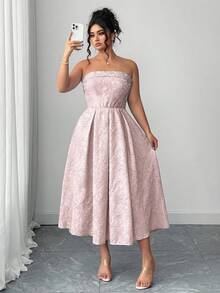 Elenzga 大码优雅浪漫法式高端礼服，收腰，合身紧身胸衣，喇叭裙 - 粉色 - 查看 6