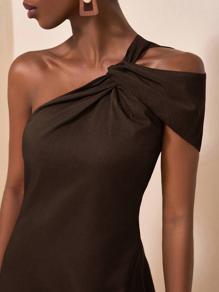 Zivah 2025 Sommer Neues Musik Festival Ostern Muttertag Hochzeitssaison Hochzeit Geburtstags Party Alltag Lässig Urlaub Kreuzfahrt Strand Sonnenbaden Viral Elegantes Leinengemisch Schulterfreies Bodycon Braun Kleid