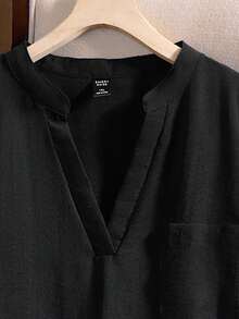 EMERY ROSE Plus Size Women Solid V-Neck Roll Sleeve Blouse,Western Wear Women - Black - View 4