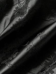SHEIN MOD 女士黑色提花图案灯笼袖裹身领结衬衫 - 闪亮、休闲、派对、Y2K、复古 - 黑色 - 查看 3