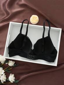 Esselle 1pc Sexy Lace Simple Gather Small Bust Enhancing Underwire Bra