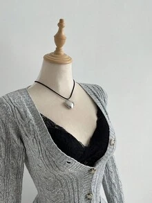 Elamini Áo khoác cardigan dệt kim dài tay bó sát màu trơn có túi dành cho nữ, mùa thu - Xám - Xem 4