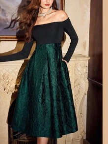 Vintamour Vestido Elegante Vintage Feminino com Bolsos, Textura de Jacquard de Rosa, Recortes em Cores Contrastantes, Manga Longa, Ocasiões Formais de Festa e Feriado, Fantasia de Halloween para Mulheres, Roupas de Natal para Mulheres, Vestido de Festa de Natal, Vestidos Elegantes para Festa, Vestidos de Festa Elegantes para Mulheres, Vestido de Festa Elegante, Roupa de Festa Elegante, Vestidos Elegantes para Mulheres, Vestido Elegante Feminino, Vestidos Elegantes para Eventos - Verde - Visão 5