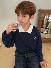 DAZY 儿童男童休闲字母印花修身T恤，日式/自然风格，秋季