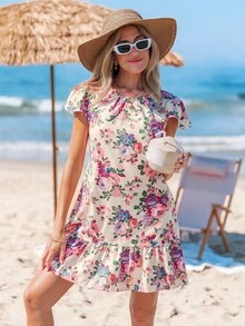 Sylviya Women's Casual Romantic Floral Print Ruffle Hem Short Dress Summer Dresses For Women Summer Dress Dresses For Women Summer Vacation Vacation Dress Boho Women's Clothing Flowy Dress Ruffle Shorts Casual Dress Going Out Dress Fairy Dress,Bohemian Clothes - Multicolor - View 5