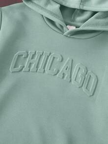 SHEIN 1件小男孩柔軟壓花圖案運動衫，返校季秋季80年代校園風，休閒舒適時尚百搭，適合外出與運動 - 薄荷綠 - 查看 3