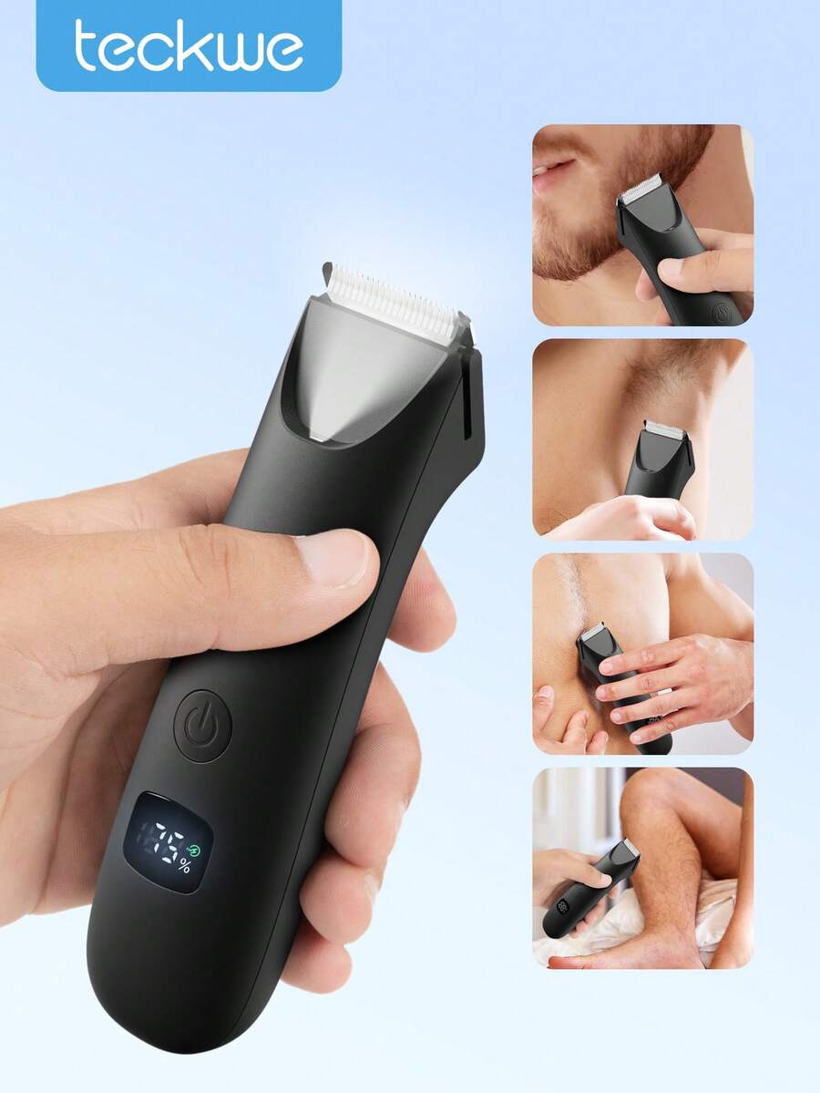 Teckwe Groin & Body Hair Trimmer For Men, Electric Ball Pubic Trimmer Shaver With 4 Guard, Replaceable Ceramic Blade Heads, Waterproof Wet/Dry Shaver Halloween Gift