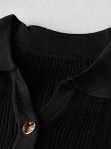 SHEIN Clasi Plus Size Solid Color Fitted Elegant Long Sleeve Sweater Dress - Black - View 3