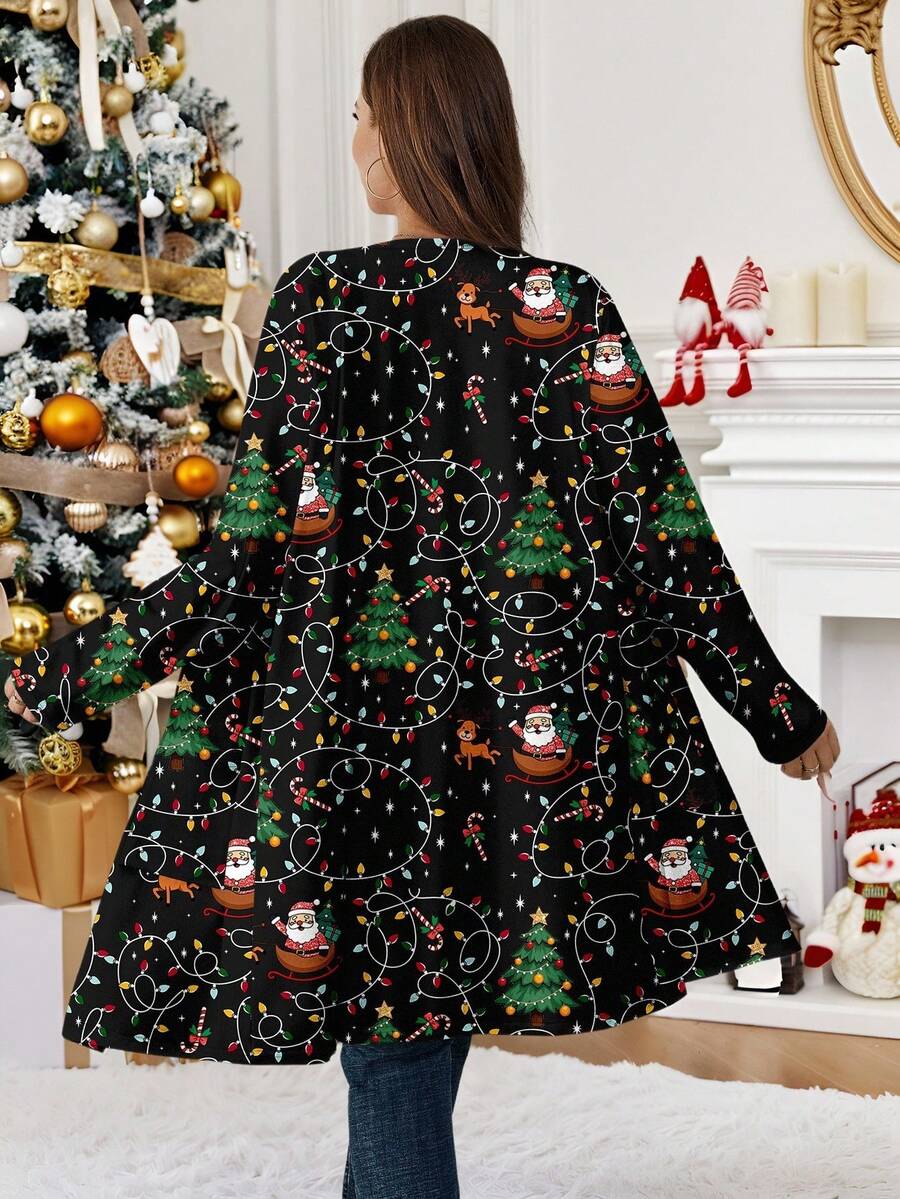 EMERY ROSE Damen Große Größen Loose Fit Langarm Strickjacke, Weihnachtsmuster, geeignet für Herbst/Winter