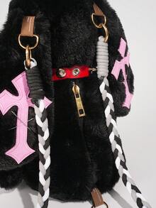 ROMWE Grunge Punk 1 件朋克风格暗十字兔子背包，学生万圣节斜挎包，朋克铆钉项链装饰娃娃包，适合日常旅行和生日礼物 - 黑色 - 查看 8