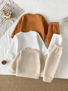 6pcs/Set Baby Girls Thermal Lined Crew Neck Long Sleeve T-Shirt And Elastic Waist Pants Set, Suitable For Commuting, School, Casual, Vacation, Sports, Autumn/Winter, 6M-3T, Children Clothing, Toddler Clothing, Infant Clothing, Toddler T-Shirt, Toddler Pants Baby Autumn Winter Outfits Baby Casual Sets Neutral Baby Clothes Unisex Baby Girl Sweat Set Fall