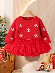 SHEIN Baby Girl Christmas Snowflake Pattern Cute Minimalist Pullover Sweater Fall Winter Winter Christmas Halloween Toddler Cardigan Sweater Autumn Fall Jumpers Sweaters Tops Dress Dresses Christmas Jumper Cozy Pixies Prepcrw Christmas Outfit Halloween  New Born Toddler  Fall Winter Dress Halloween  Romper Stuff Halloween Jumper Jumper Cardigans Shirts White Cardigan Clean Downtown Off The Shoulder Sweater Outfit Sets Pink Sweater Jacket Cute Fall Outfits Outfits Top Maija Christmas Dress  Toddler Fall Dark Purple Skirt Christmas Sweater  Fall Sweaters Unisex White Sweater Vest Skirt Sets - Red - View 2