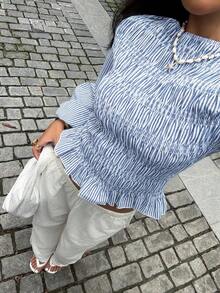 Siren Gaze Christmas  New Year Clothes  Christmas And New Year Red  Women's Fashion Commuter Plaid Lantern Sleeve Blouse Blue Casual Spring - Baby Blue - View 6