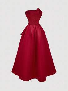 SHEIN MOD Women's Off-Shoulder Red  Maxi Dress,Fall/Winter,Halloween,Nightmare Before  ,Halloween Costume Women ,Party,Elegant, Red Satin Dress, Off Shoulder Dress, Red Formal Dress, Red Tea Length Dress, Red Party Dress,Wedding Guest Dress For Women,Pirate Dress,,Halloween Costumes, Costume - Red - View 2