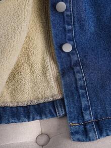 EMERY ROSE 女士时尚牛仔外套，带保暖内衬，秋冬季 - 深色水洗藍 - 查看 7