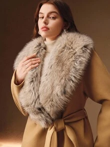 Anewsta 大码毛绒拼接外套，秋冬款 - 駝色 - 查看 5