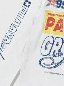 ROMWE MEN Street Life Men's Jersey Racing Print Pattern Lightweight T-Shirt, Suitable For Casual Spring And Summer, Fall, Long Sleeve Top - White - View 7