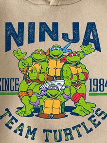 TEENAGE MUTANT NINJA TURTLES | SHEIN 小男孩休闲卡通图案连帽卫衣，适合秋冬 - 卡其色 - 查看 5