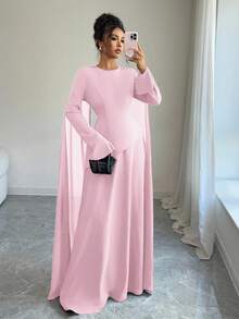 Elenzga Women's Elegant Middle Eastern Style Vintage French Chic Dress, Featuring Layered Skirt, Adjustable Cinched Waist, Flared Sleeves, And Shoulder Drapes, Suitable For Parties, Autumn/Winter