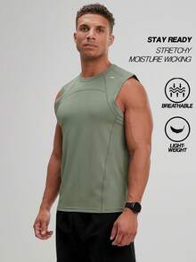 ARC Activewear 夏季男士无袖背心跑步健身运动背心，高弹透气吸汗，圆领背心 - 綠色 - 查看 5