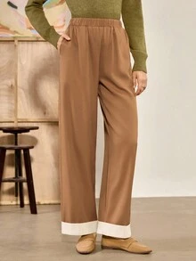 Franclia Slant Pocket Wide Leg Pants Without Belt - Brown - View 5