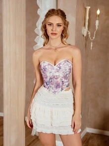 Myrelith 1 Áo nịt ngực bó sát đường may xương cá cho nữ - Màu tím - Xem 1