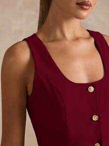 SHEIN BAE Áo vest hở lưng màu trơn gợi cảm thời trang dành cho nữ - Màu Đỏ Sâu - Xem 8