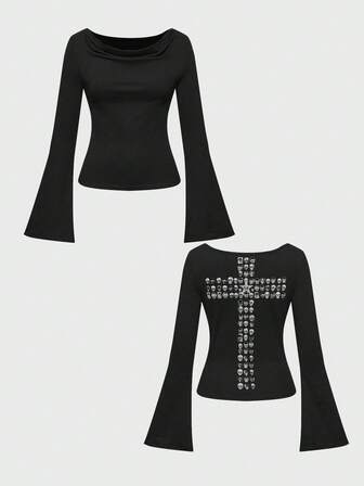 Grunge Punk Débardeur basique coupe slim pour femme avec imprimé tête de mort et croix punk