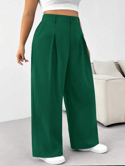 SHEIN EZwear Pantalones anchos de vestir de unicolor talla grande, adecuados para ir al trabajo