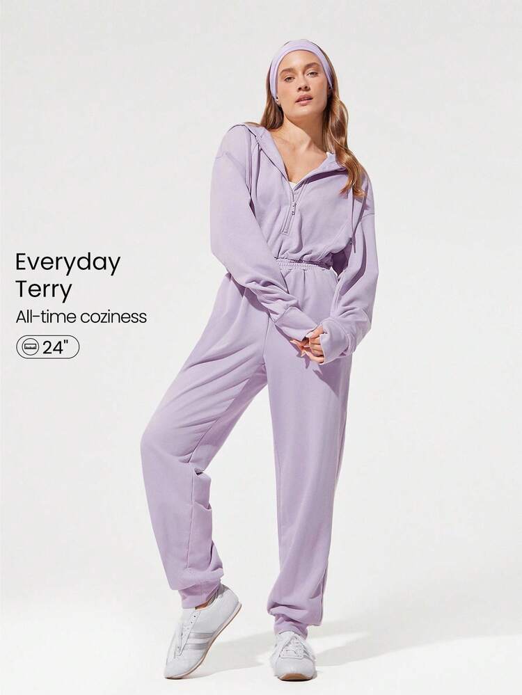 Mono con capucha con cremallera, cintura elástica y bolsillos laterales de 24 pulgadas, de tejido de rizo para uso diario y casual, que levanta el trasero