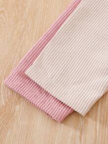 SHEIN Vintaside Kids 女婴时尚灯芯绒蝴蝶结裤，休闲长裤，适合春秋及所有季节 - 彩色 - 查看 5