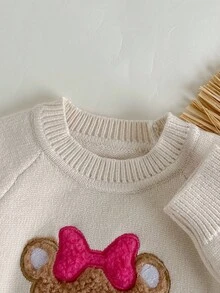 Loomiva 女婴可爱小熊图案针织柔软圆领长袖套头毛衣，舒适百搭，时尚休闲基础款，适合室内、户外休闲、滑雪、返校、日常穿着、运动、玩耍、聚会、秋冬季等场合。 - 彩色 - 查看 5