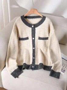 CosyJoli Plus Size Elegant French Floral Sheer Minimalist Sophisticated Casual Versatile Knit Cardigan For Women Autumn Winter Clothes For Women