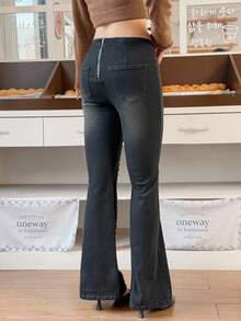 SHEIN Unity Sexy Vintage Lace-Up Rivet Low-Waist Denim Jeans - Black - View 2