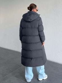 SHEIN Cottnline Premium Quality, Keep Warming, Label At Sleeve, Long Line Puffer Wintercoat - Dusty Blue - View 5