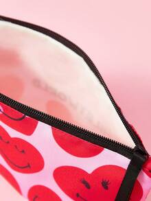 SmileyWorld® | SHEIN 1件裝卡通圖案印花輕量化化妝包，適合收納化妝品、文具、日常用品、數位產品，非常適合通勤、上學、旅行，適合男士、女士、學生，愛心款 - 紅色 - 查看 6