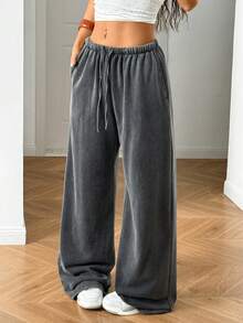 StreetHx Damen Streetwear einfarbige gewaschene und zerstörte Strickjogginghose