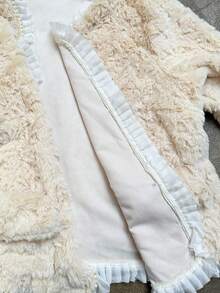 Roveilla Chaqueta de mujer de talla grande con cuello de piel de conejo sintética, perlas falsas y botón de perla de abotonadura sencilla - Albaricoque - Ver 9