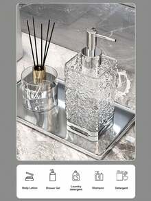 1 件浴室乳液瓶和泡沫瓶，适用于洗发水、沐浴露、护发素、液体肥皂，300ml/400ml 灰白塑料水波纹可再填充空洗发水泵瓶，浴室盥洗用品，易于清洁和使用 - 彩色 - 查看 2