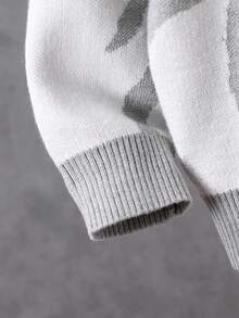 SHEIN Young Boy Fashionable Casual Cute Soft Simple Contrast Color Graphic Knit Long Sleeve Pullover Sweater, Suitable For Home, Daily Wear, School, Outerwear, Party, Autumn/Winter Kids Sweater Toddler Jumper Boy Kids Jumpers 8 Years Old Boy Knitwear White Grey Sweater Kids Fall Grey And White Sweater Childrens Knitwear - Light Grey - View 3