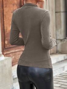 Mulvari Women's Stand Collar Pleated Long Sleeve T-Shirt Fall Cloth For Women - Grey - View 2